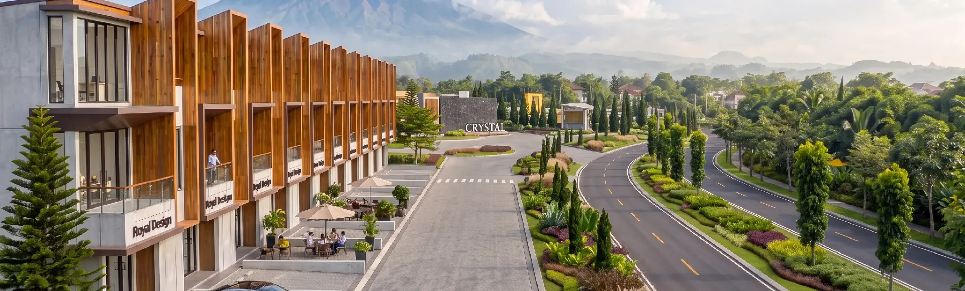 Render boulevard Klaster Crystal dengan deretan Crystal Loft